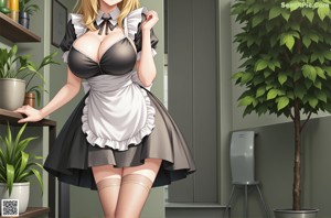 A woman in a maid outfit posing for a picture.